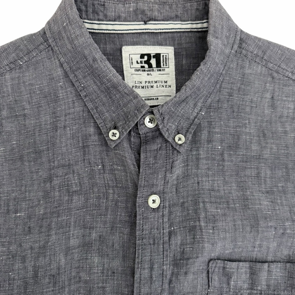 SIMONS LE 31 Grey Premium Linen Button Down Shirt Casual Long Sleeve g/l - Picture 6 of 13
